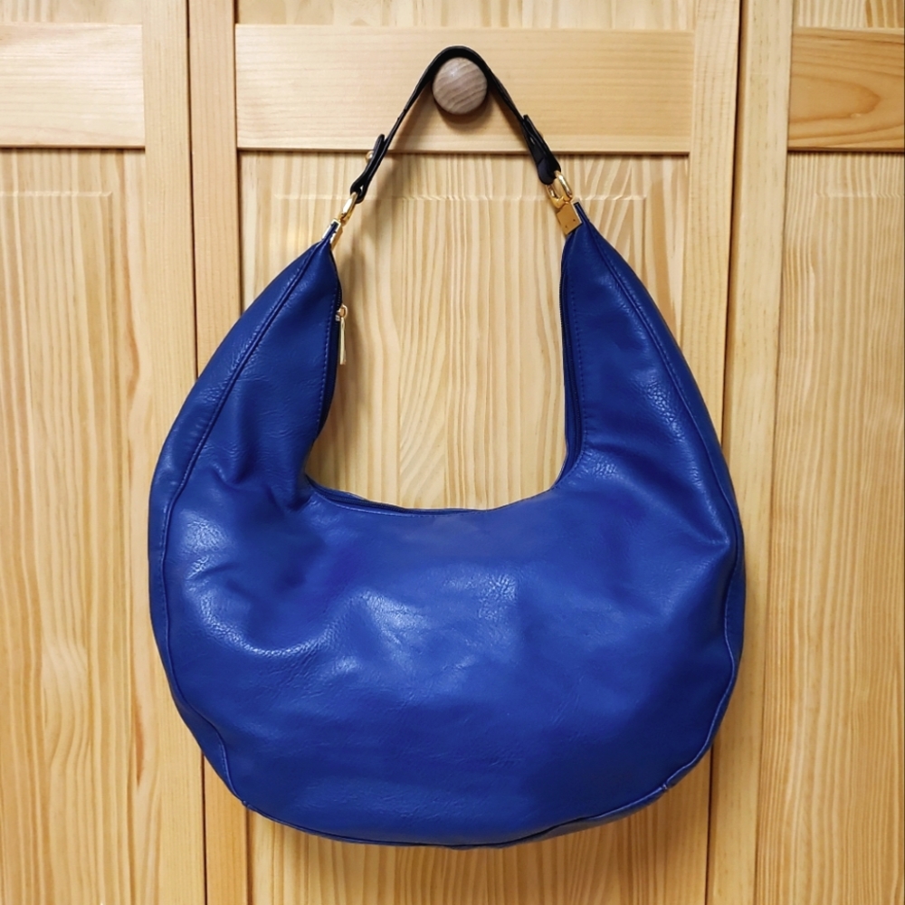 K. Carroll Madison hobo vegan navy blue handbag purse, leopard lining